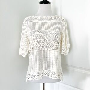 James Coviello Cream Crochet Lace Blouse - Medium
